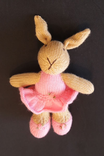 Hand Knitted Girl Rabbit wearing Pink Flower 
