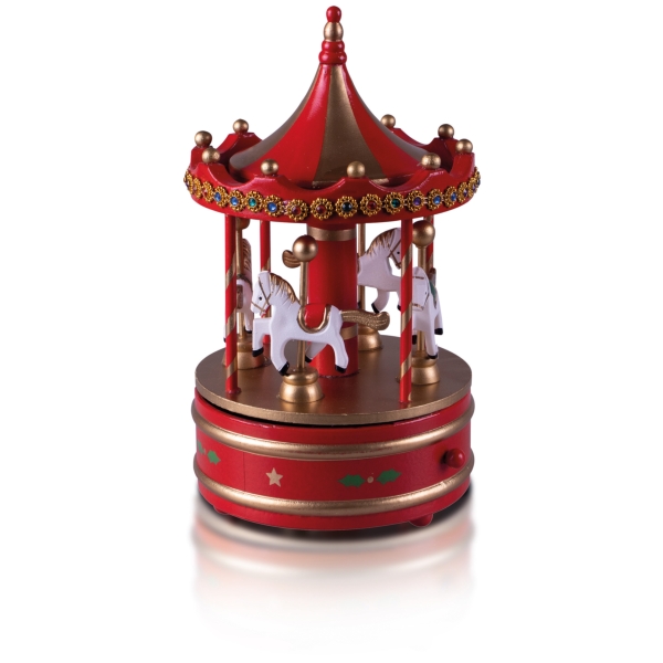 Wooden Carousel Music Box - Red