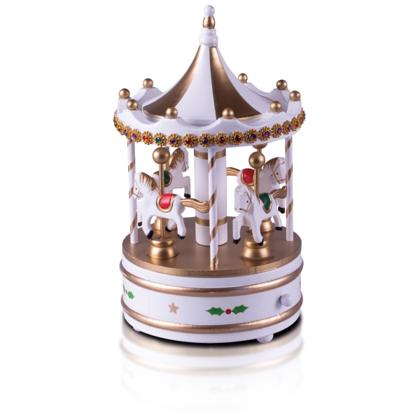 Wooden Carousel Music Box - White