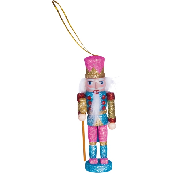 Nutcracker Christmas Tree Decoration with Pink Hat, 13cm