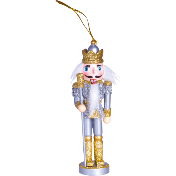 Nutcracker Christmas Tree Decoration with Gold & Silver Crown, 15cm