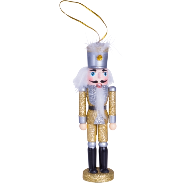 Nutcracker Christmas Tree Decoration with Silver & Gold Hat, 15cm