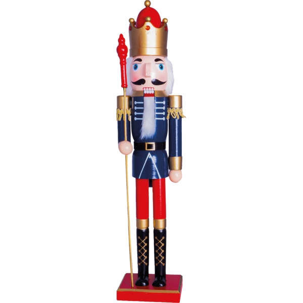 Nutcracker Christmas Decoration with Staff - Blue, Red and Gold, 60cm