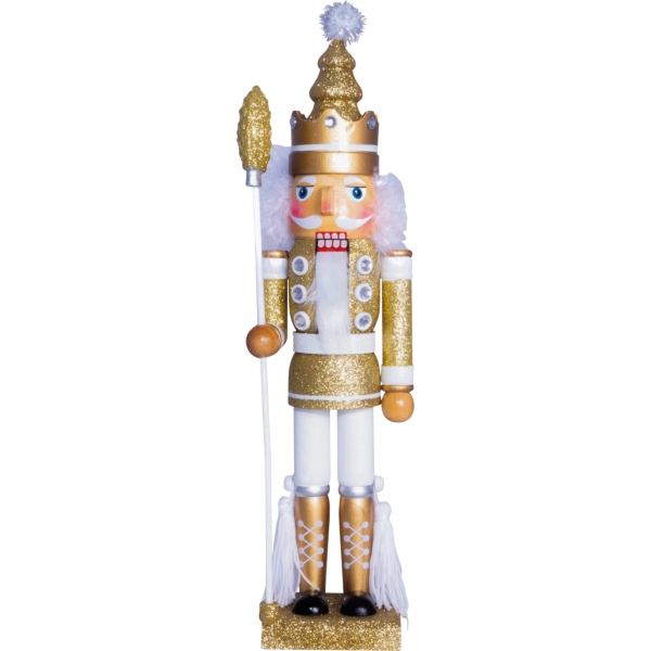 Nutcracker Christmas Decoration with Staff - Gold and White, 40cm