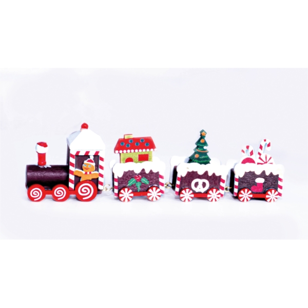 Wooden Christmas Pudding Train Set Decoration