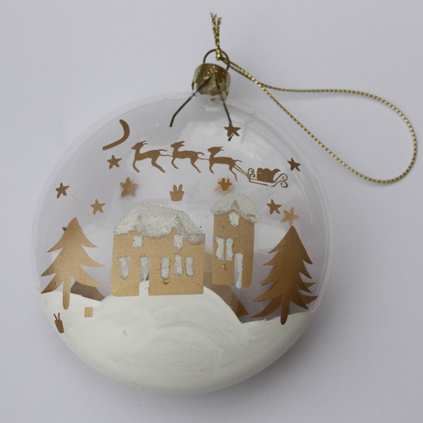 Christmas Villiage Scene Glass Bauble