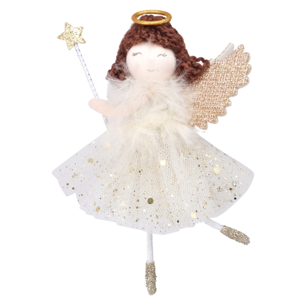 Dark Haired Angel Hanging Decoration - Gold