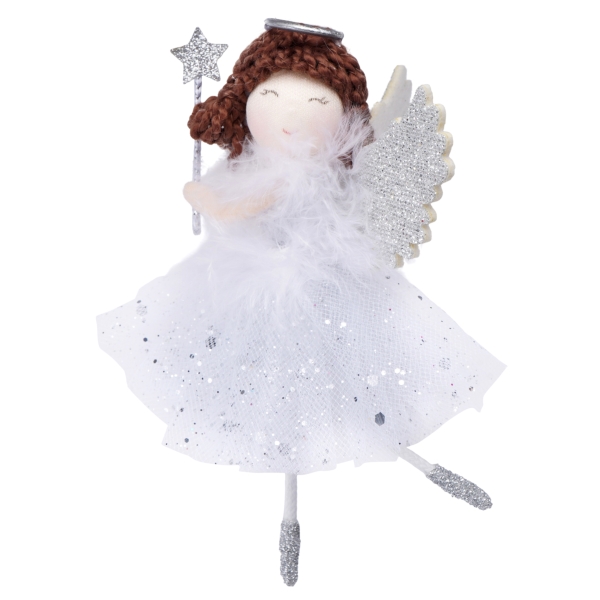 Dark Haired Angel Hanging Decoration - Silver