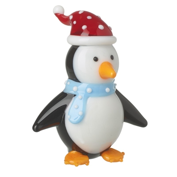 Glass Penguin with Santa Hat