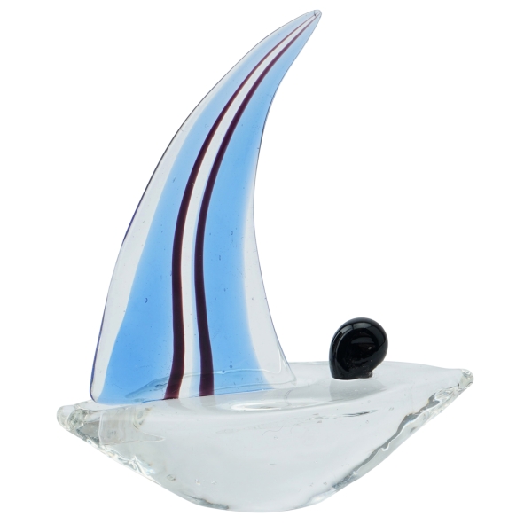 Glass Boat with Blue Sail