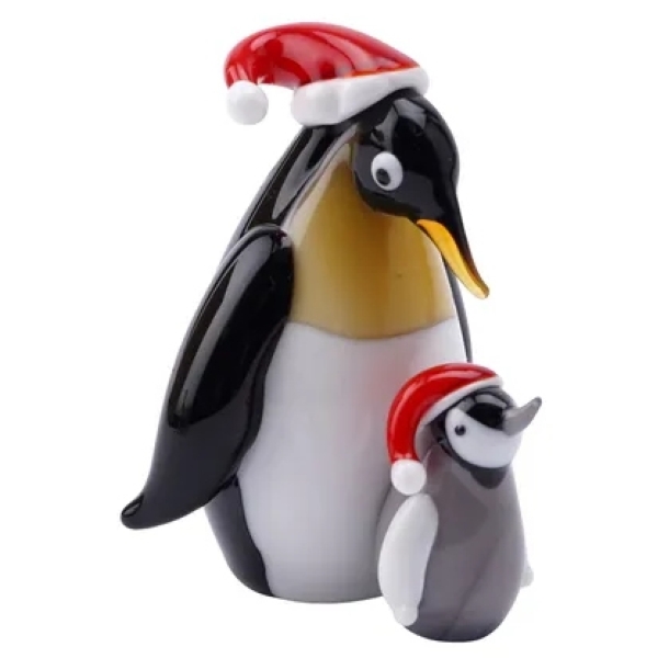 Glass Penguin with Chick Christmas