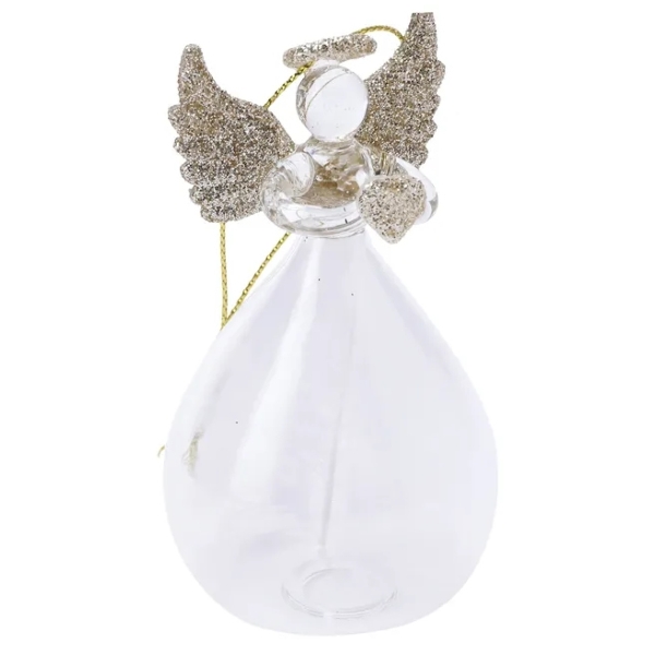 Glass Golden Heart Angel with Feather