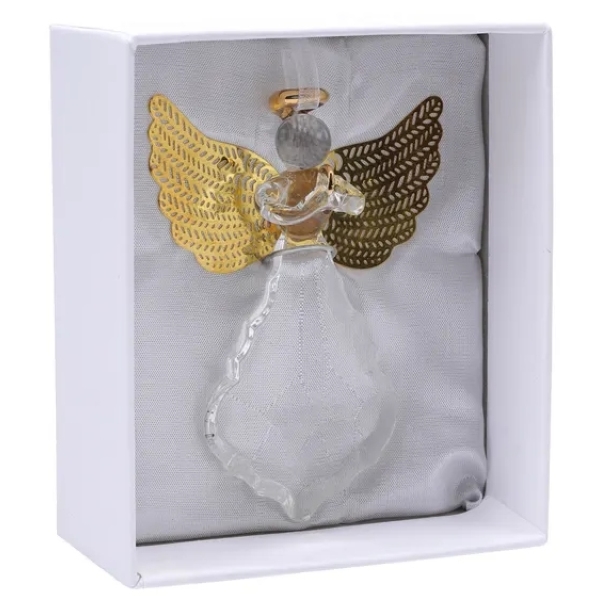 Glass Golden Heart Angel with Metal Wings