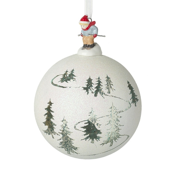 Hand Blown Forest Skier Glass Bauble