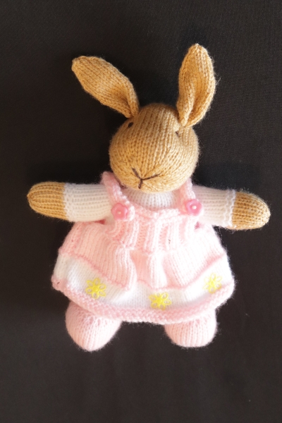 Hand Knitted Girl Rabbit wearing Pink Dress 