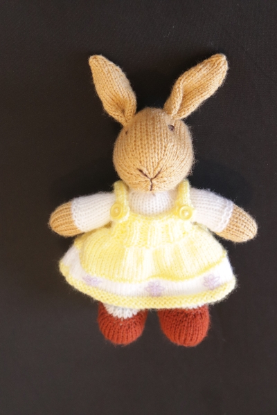 Hand Knitted Girl Rabbit wearing Yellow Dress 