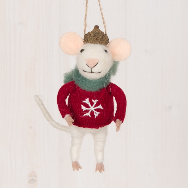 Hanging Mouse with Festive Snowflake Jumper