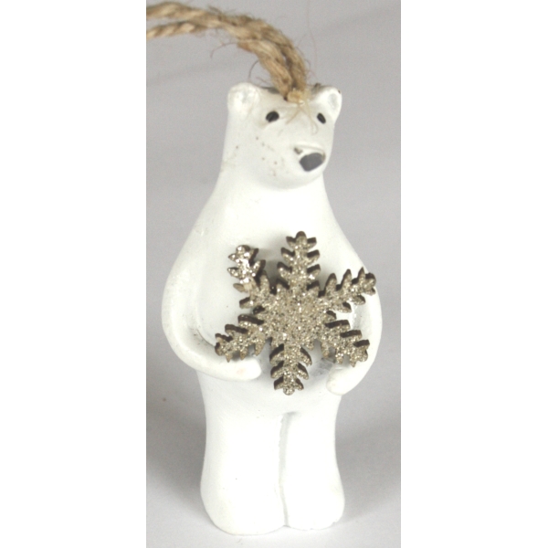 Hanging Polar Bear with Gold Snowflake