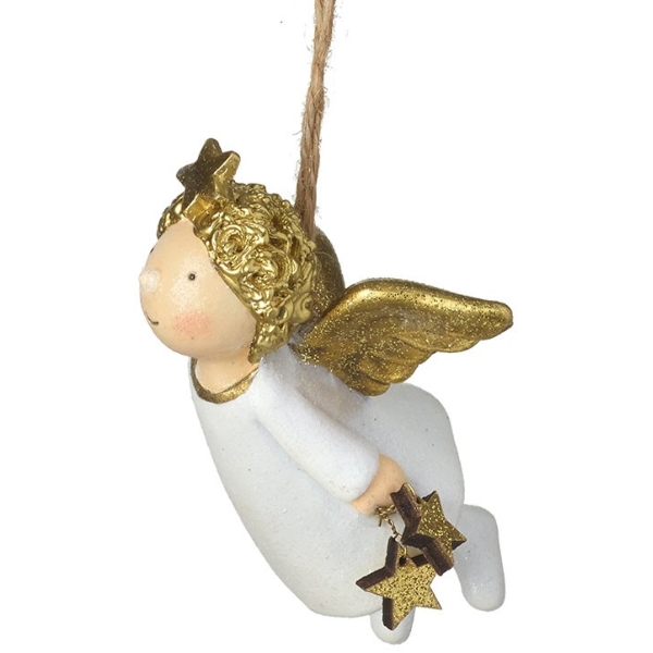 Hanging White And Gold Angel with Stars