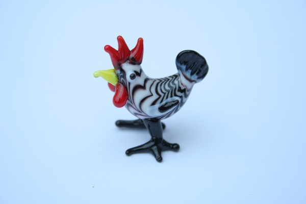 Glass Mini Black and White Rooster