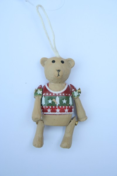Mini Hanging Bear with Green Band with Christmas Tree and Stars