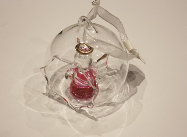 Pink Glass Angel Hexqgonal Cut Bauble