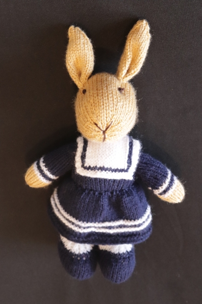 Hand Knitted Rabbit wearing a Sailors outfit 