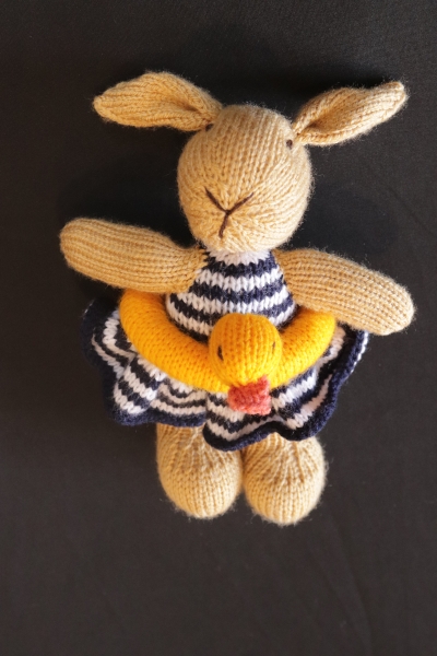 Hand Knitted Girl Rabbit wearing a Swimsuit