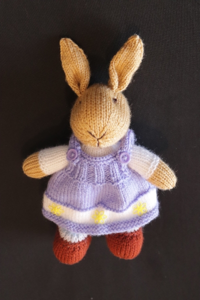 Hand Knitted Girl Rabbit wearing a Lilac Dress 