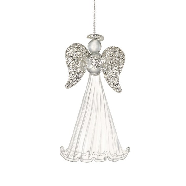 Short Glass Angel with Silvery Wings