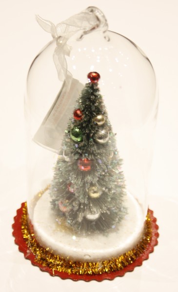 Vintage Style Glass Dome with Christmas Tree