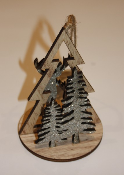 Wood and Silver 3D Tree and Deer Decoration