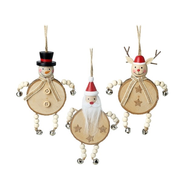 Wooden Log Deer, Santa and Snowman Decoration
