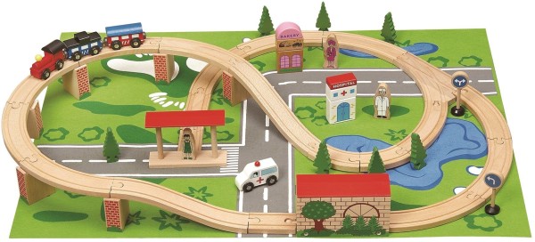 Wooden 50pc Trainset with Playmat