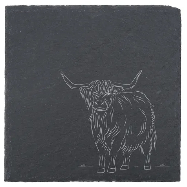 Highland Cow Square Slate Coaster