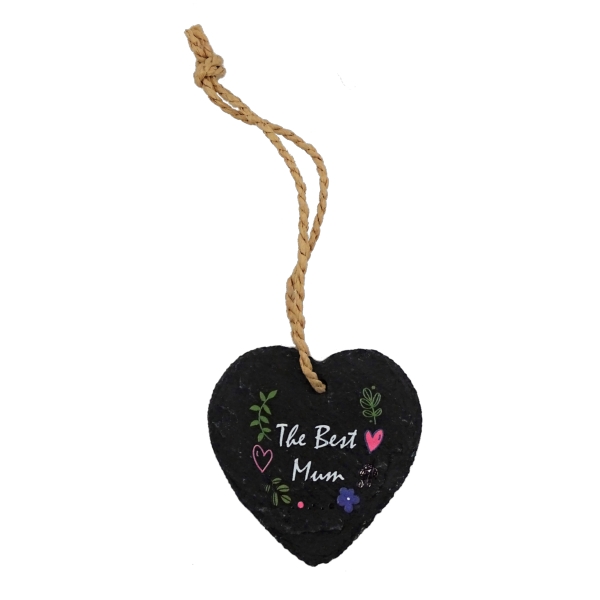 'Best Mum' Slate Heart Hanger