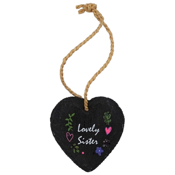 'Lovely Sister' Slate Heart Hanger